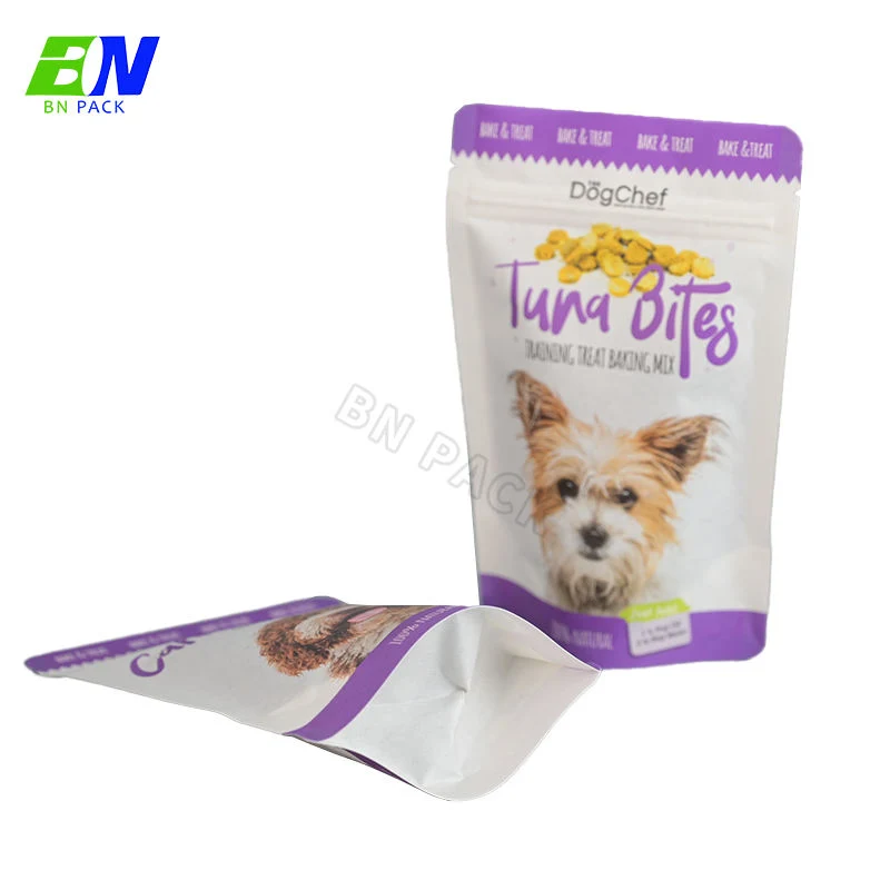 Custom Printed Pet Treat Food Packaging Kraft Paper Compostable Biodegradable Stand up Pouch