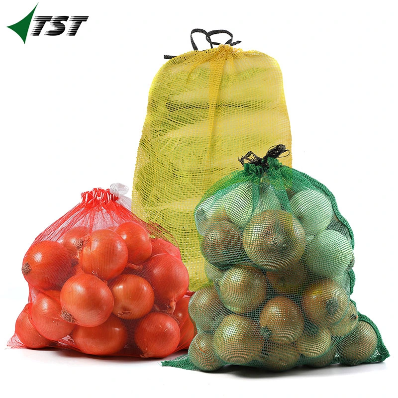 50X80cm Bright Red Tubular Circular Plastic Small PE/PP Net Bags Firewood Potato Garlic Onion Vegetable Packaging Mesh Bags