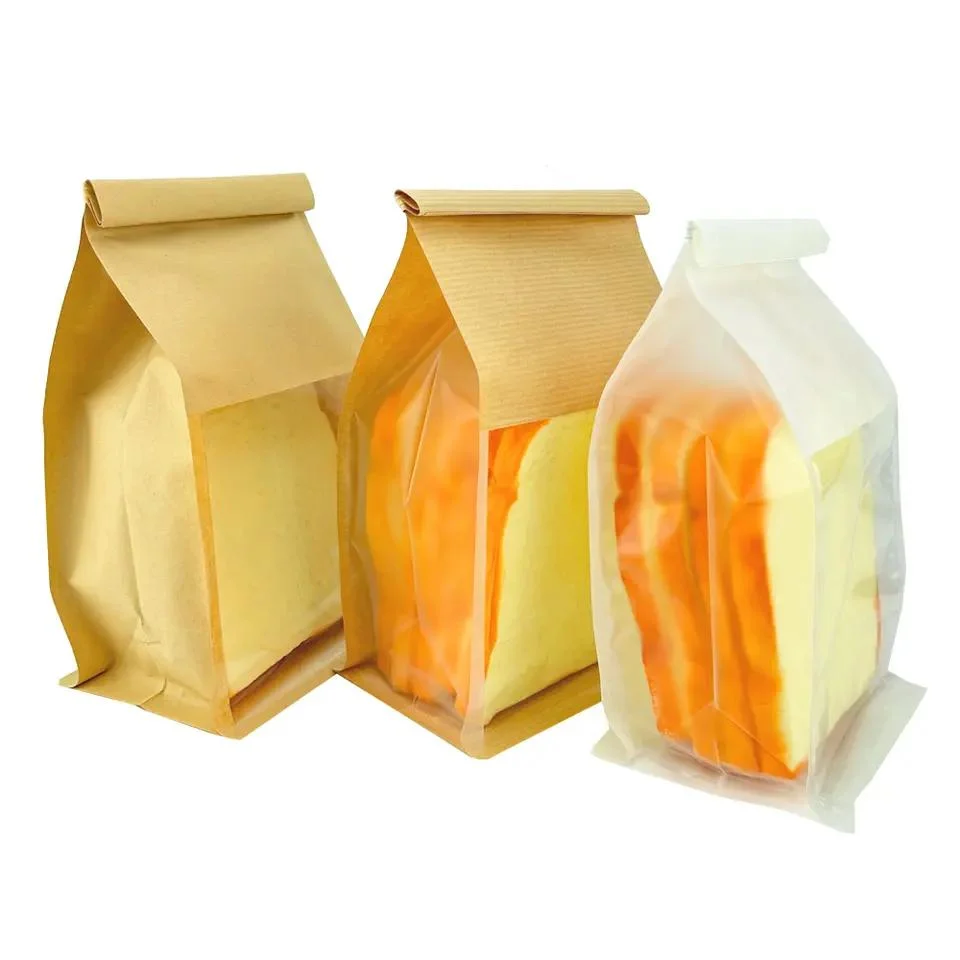 Custom Size Flat Bottom Side Gusset Laminated Plastic Kraft Paper Bread Food Bag with Tin Tie