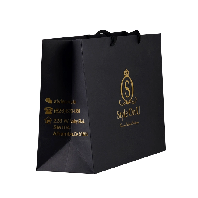 Printed Black Paper Packaging Luxury Shopping Gift Bag with Handle