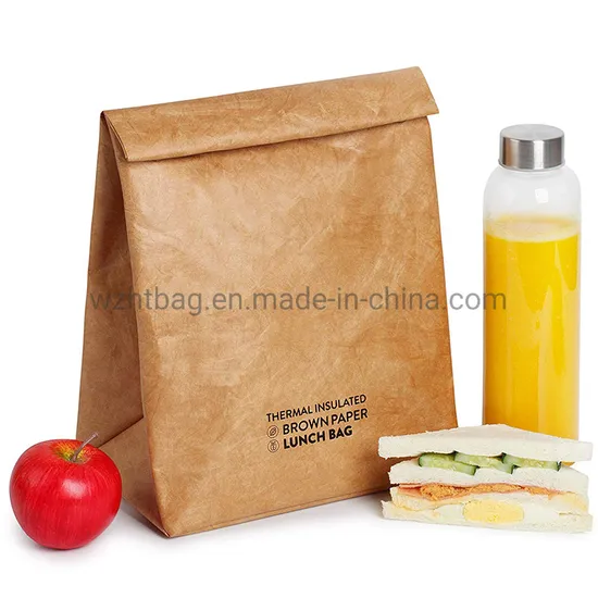 Wiederverwendbare, waschbare braune Tyvek-Thermoisolierte Lunchpapier-Kühltasche
